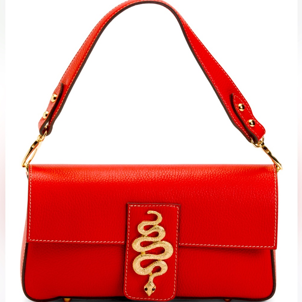 New Divina Firenze leather snake tab baguette crossbody - Picture 1 of 17